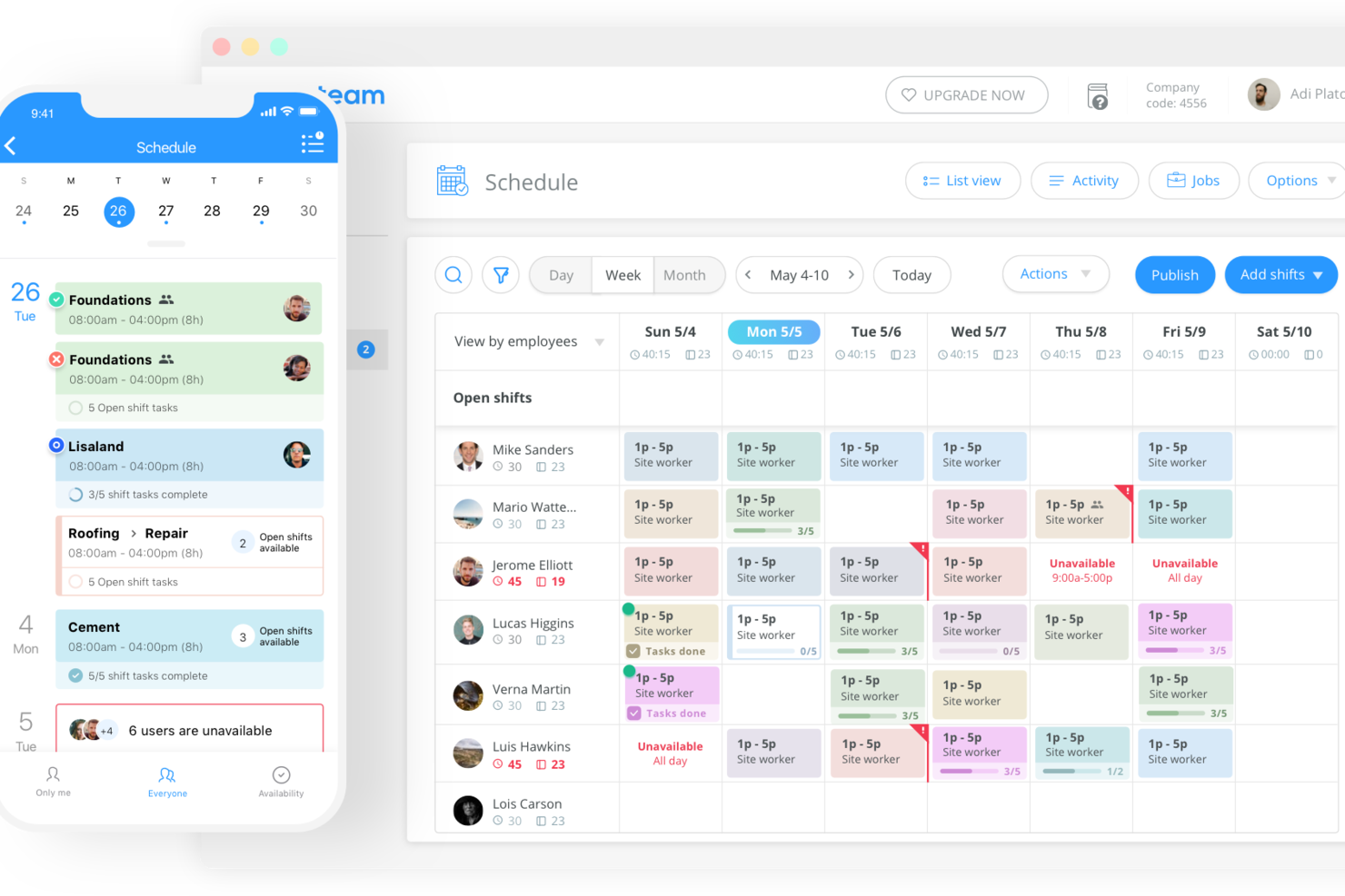 Automated scheduling tool interface for employee shifts