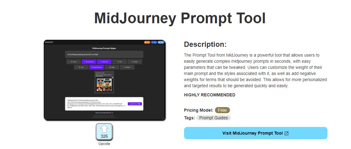 A user-friendly online tool for creating MidJourney prompts