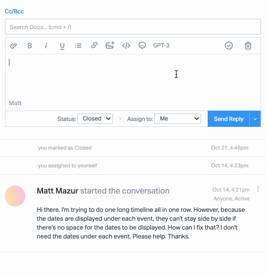 Email interface showing message from Matt Mazur about date issues