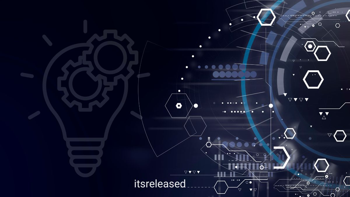 A light bulb with gears inside on a dark technological background