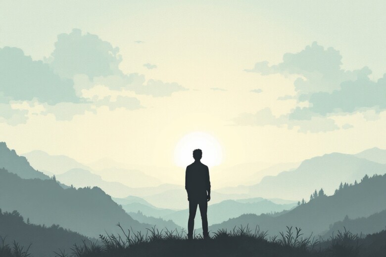 A lone silhouetted figure standing tall against a minimalist landscape, symbolizing strength and focus.