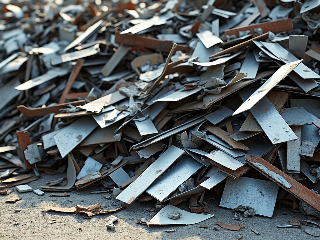 Assorted scrap metal pieces including shiny and rusted strips.