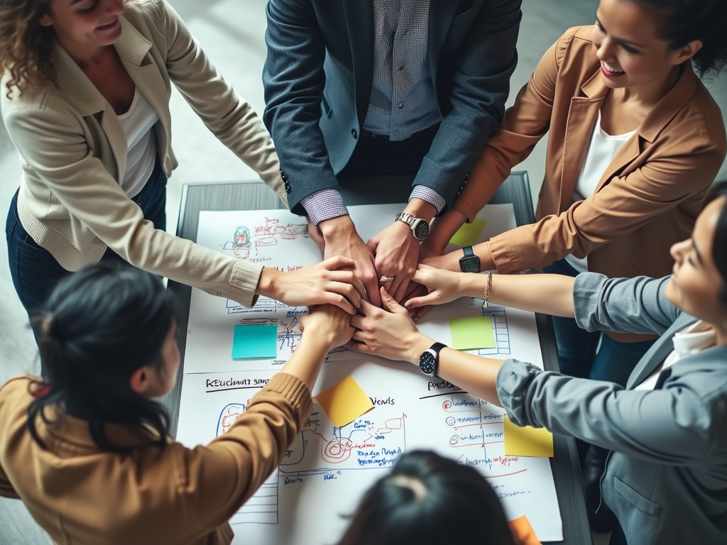 A group of diverse individuals collaborating in a brainstorming session.