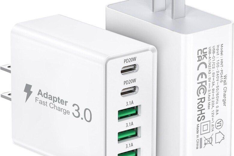 Wall charger adapter designed for fast charging with multiple ports.